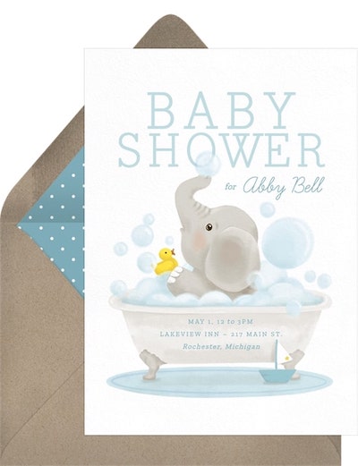 Baby Shower Ducky 主題：泡泡浴邀請函