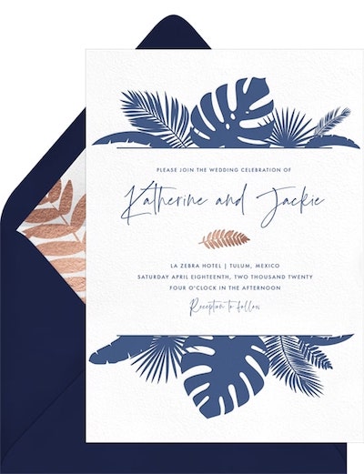 婚禮請柬短信：Modern Beach Botanicals Invitation
