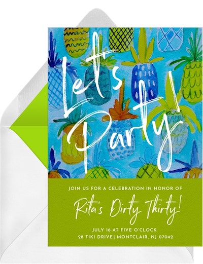 成人泳池派對創意：Peppy Pineapple Party Invitation
