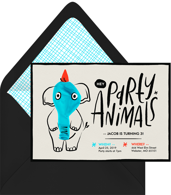第一個生日邀請：來自 Greenvelope 的 Hey Party Animals 邀請設計