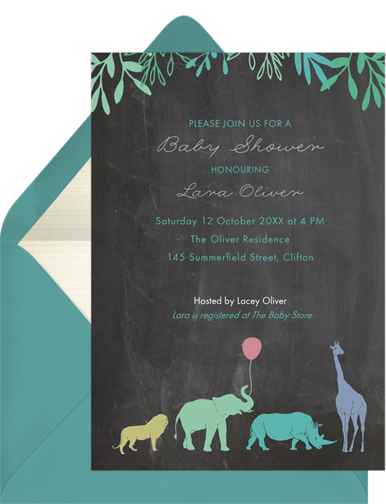 嬰兒淋浴主題：Greenvelope 的 Safari Mama Invitation