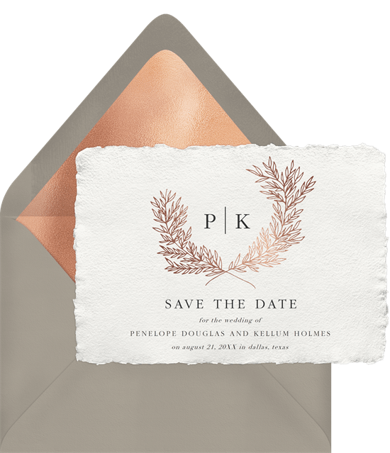 保存日期明信片：Greenvelope 的 Distinguished Monogram Save the Date