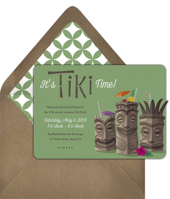 夏威夷主題派對：Tiki Time 綠色邀請函