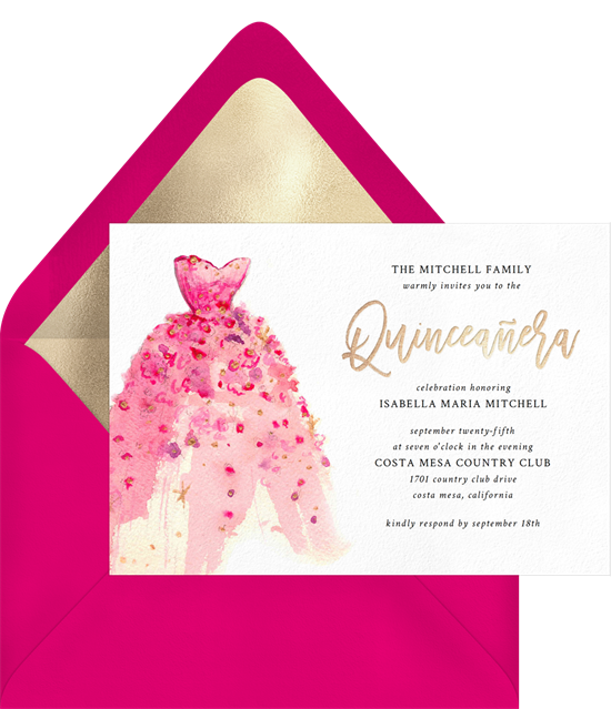 來自 Greenvelope 的少女禮服 Quinceañera 邀請函