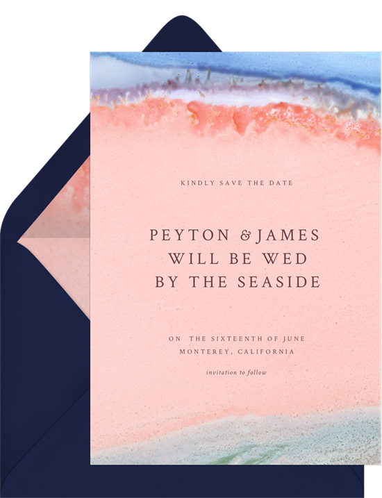 保存日期的想法：Greenvelope 的 By the Seaside Save the Date 設計