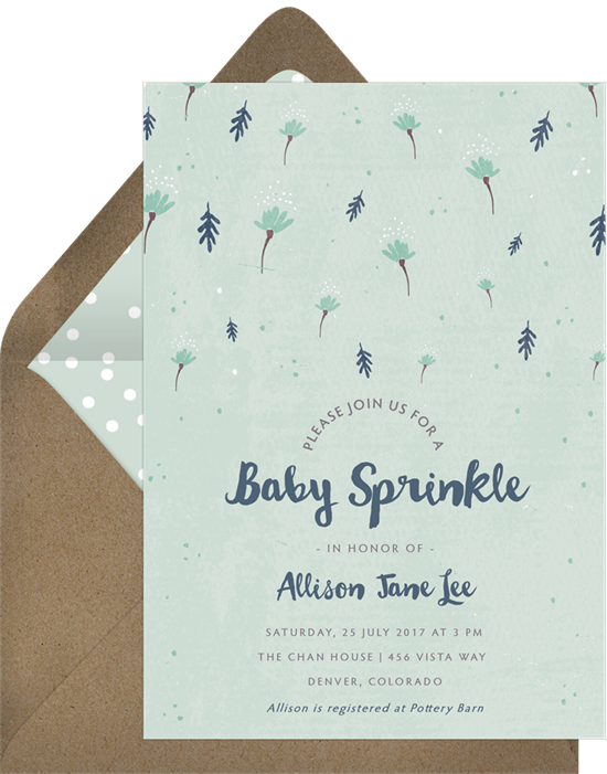 來自 Greenvelope 的 Dainty Sprinkle 嬰兒灑邀請函