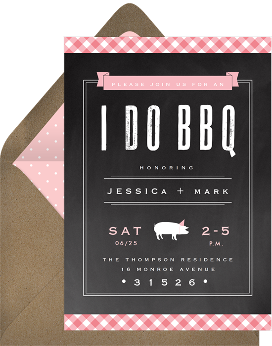 來自 Greenvelope 的 Gingham BBQ 訂婚派對邀請