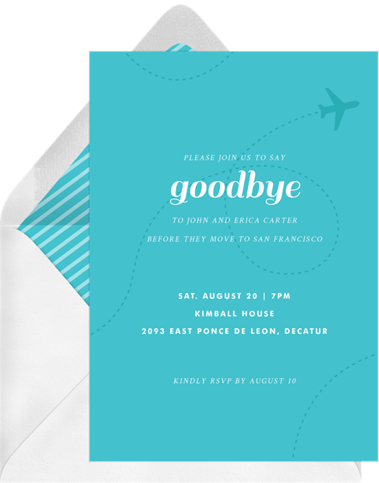 來自 Greenvelope 的 Fly Away 離開派對邀請