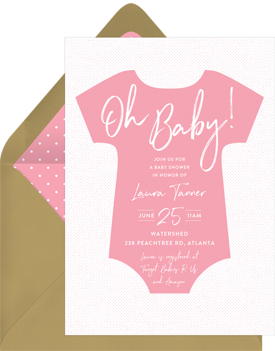 女孩的大膽 Onesie 嬰兒送禮會請柬