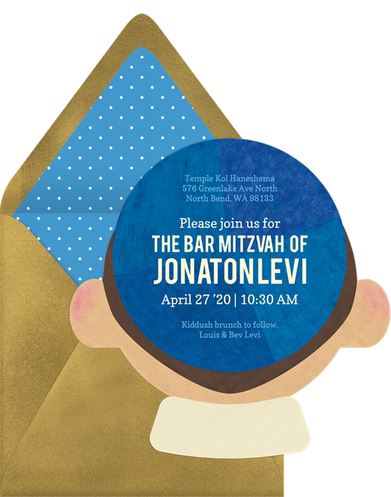 來自 Greenvelope 的 Kippah Calm & Party On Bar Mitzvah 邀請