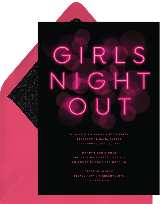 來自 Greenvelope 的 Girls Night Out 單身派對邀請函