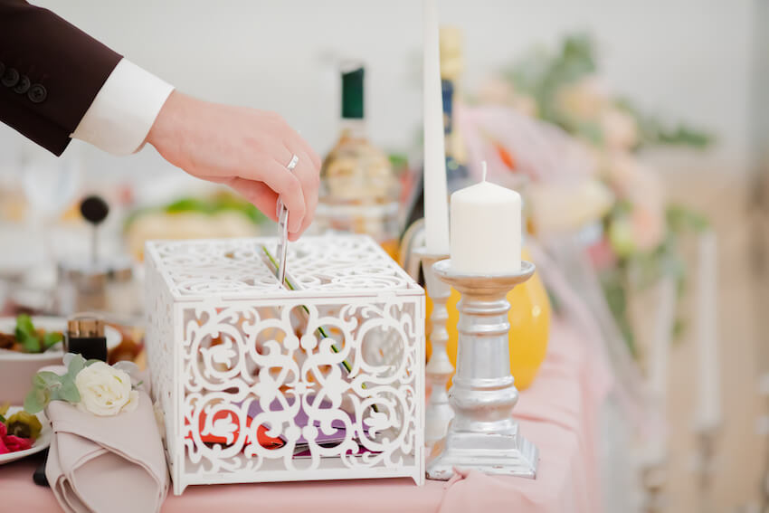 作為結婚禮物要錢的可愛方式:把卡片放在盒子裡的人