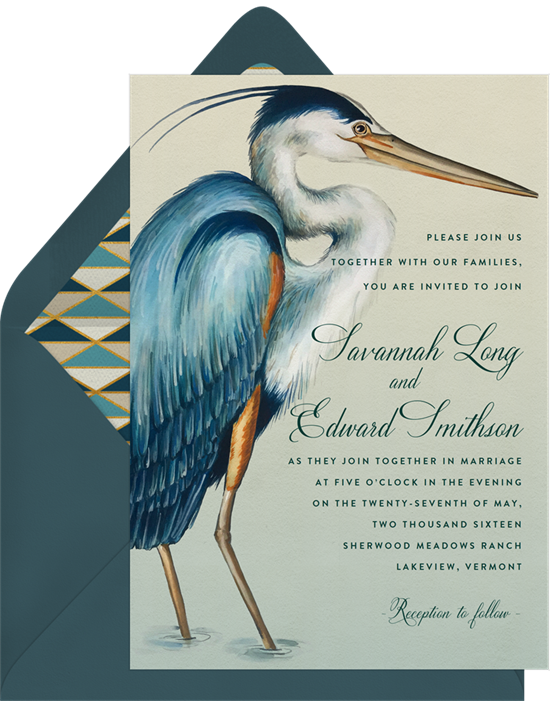 海灘婚禮請柬：Greenvelope 的 Serene Heron 邀請函設計