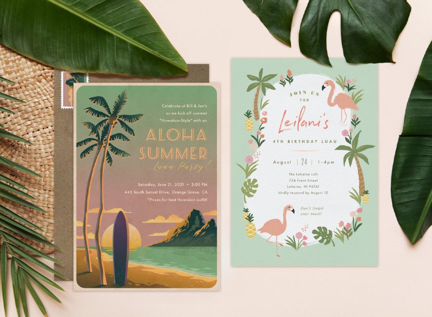 luau 派對：來自 Greenvelope 的兩個不同的 luau 主題邀請