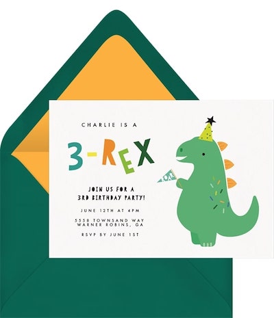 3 歲生日派對主題：3 Rex Invitation